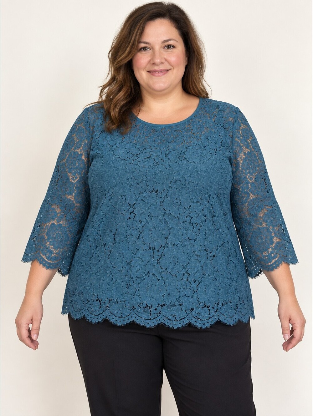 Isaac Mizrahi LIVE! Plus Size 2X Teal Lace Blouse